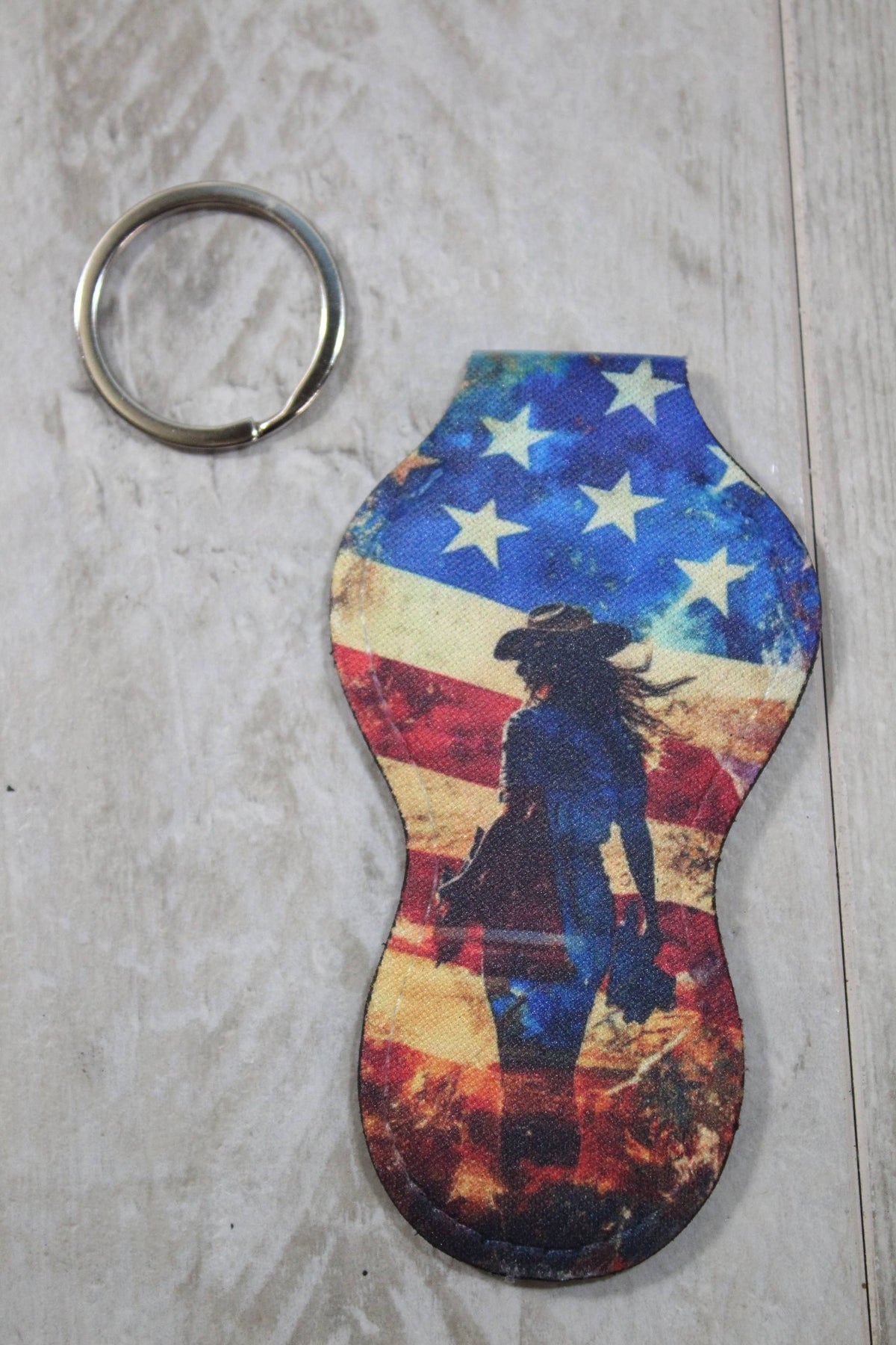 Adventure Chapstick Holder Keychain- Cowgirl Flag