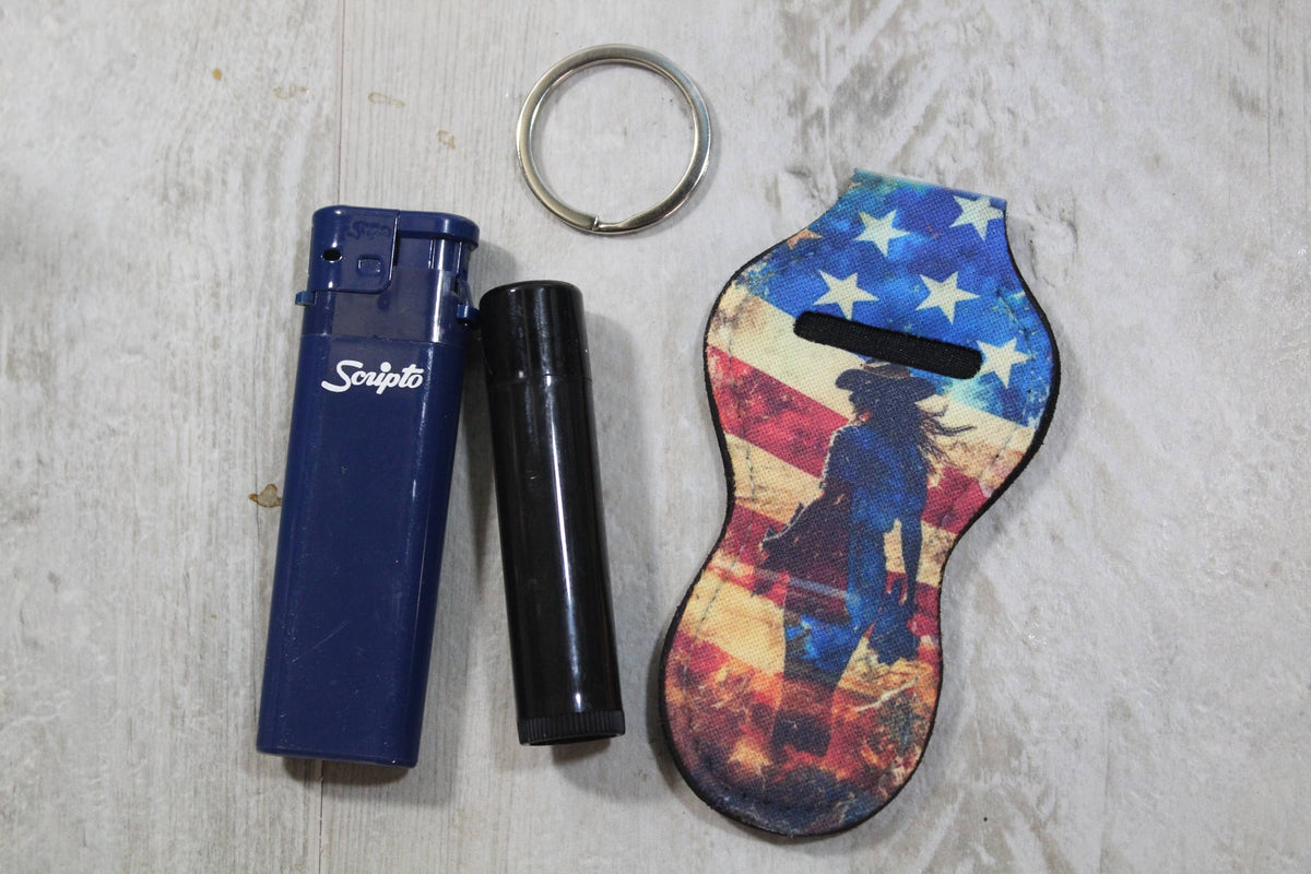 Adventure Chapstick Holder Keychain- Cowgirl Flag