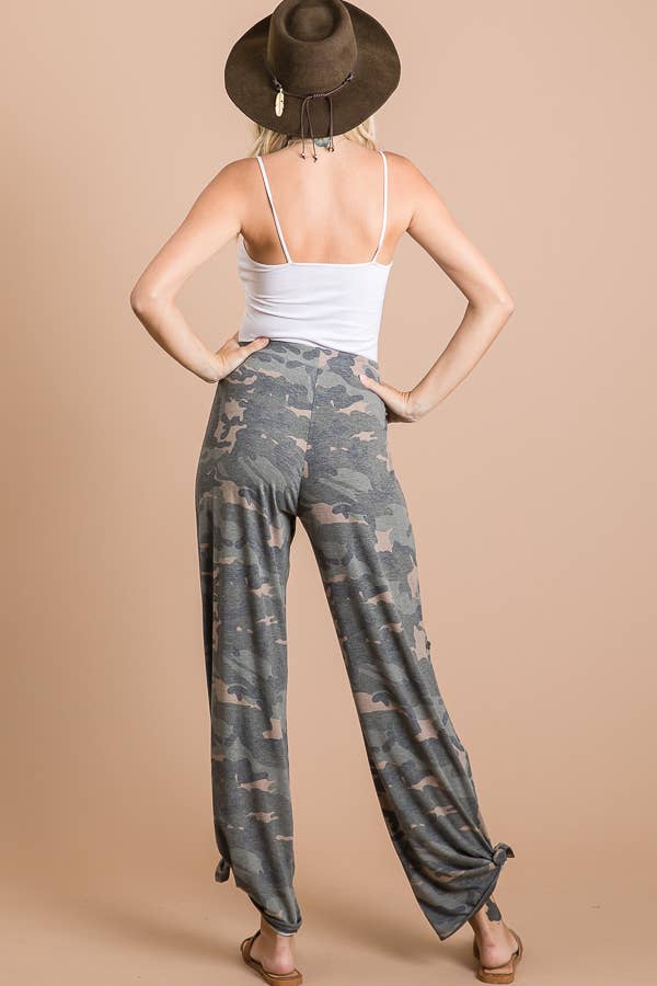 Camo Print Split Side Ankle Tie Pants